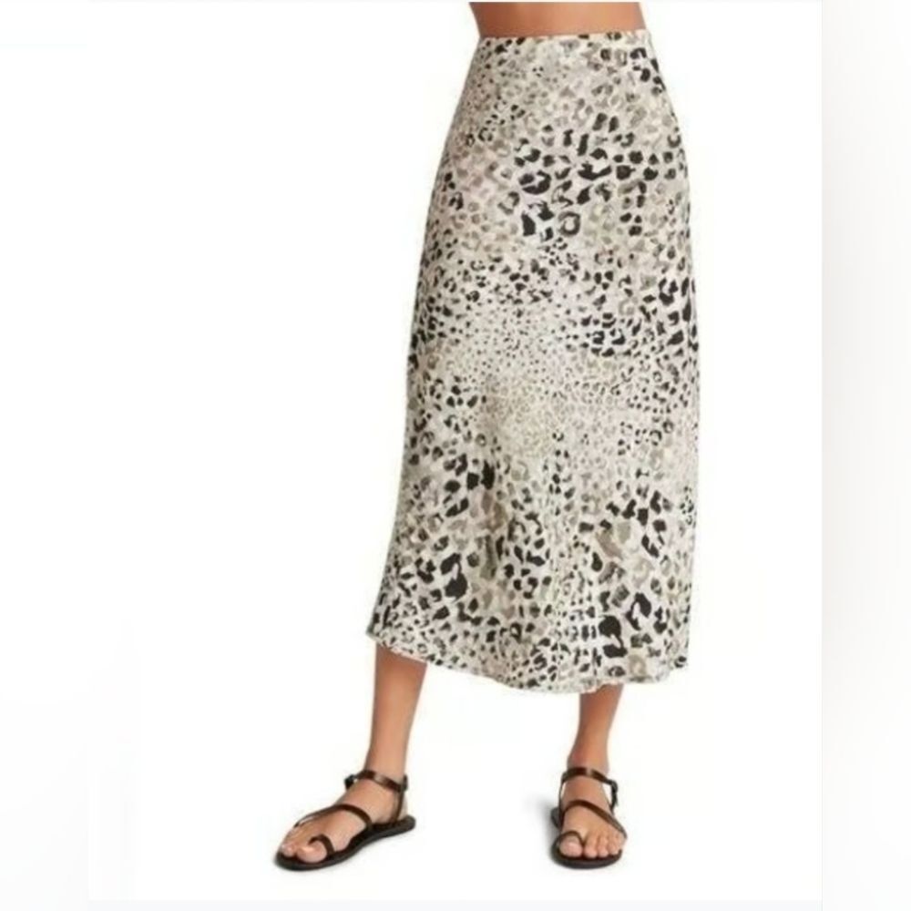 Bella Dahl Desert Olive Leopard Print Midi Skirt Size XS